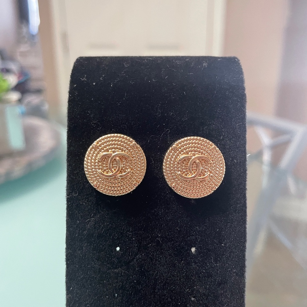 Last Pair! Gold plated Chanel Button earrings